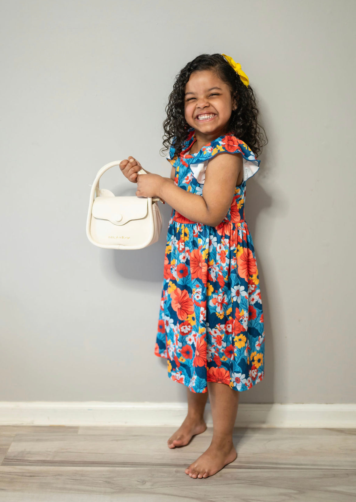 Coral and Blue Floral Claire Flutter Dress