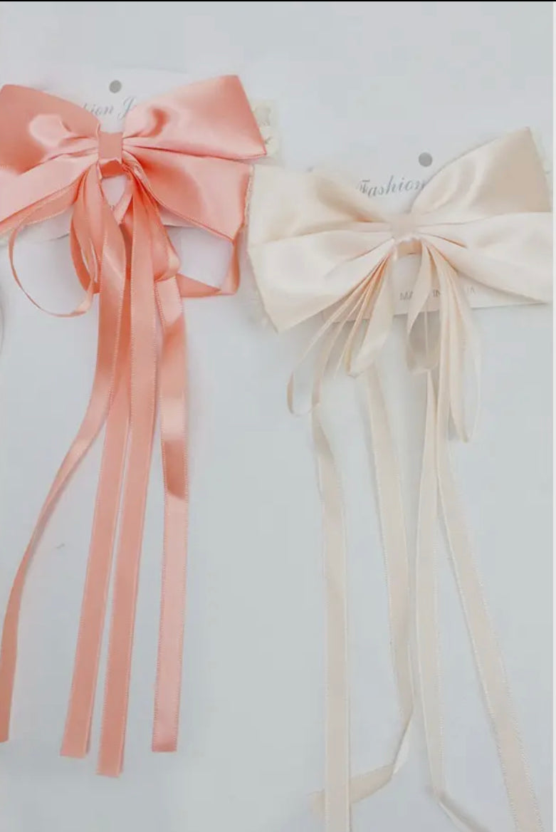 Satin Double Bow Long Tail Hair Clip