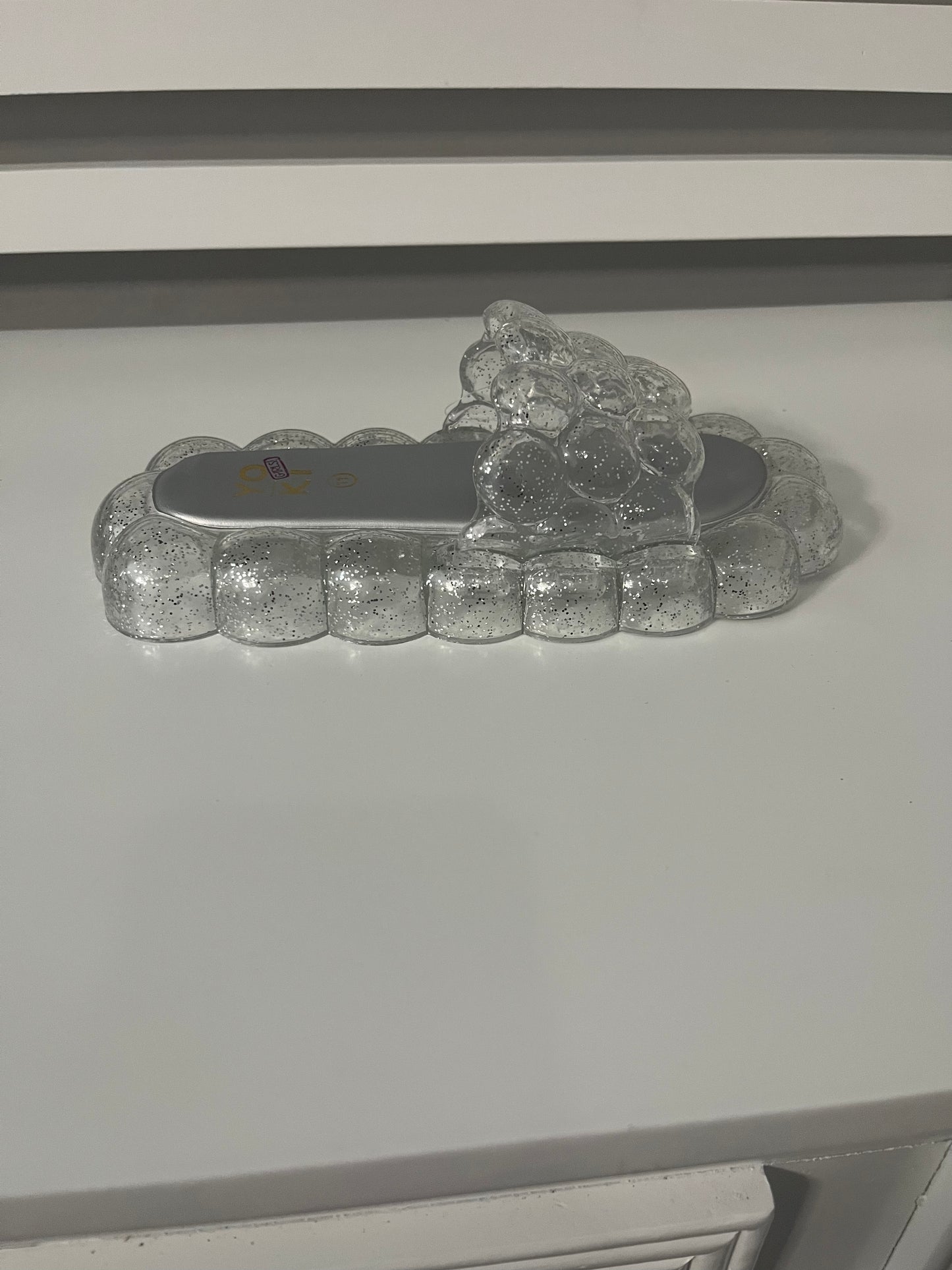 Clear Glitter see thru Bubble Spa slide sandals