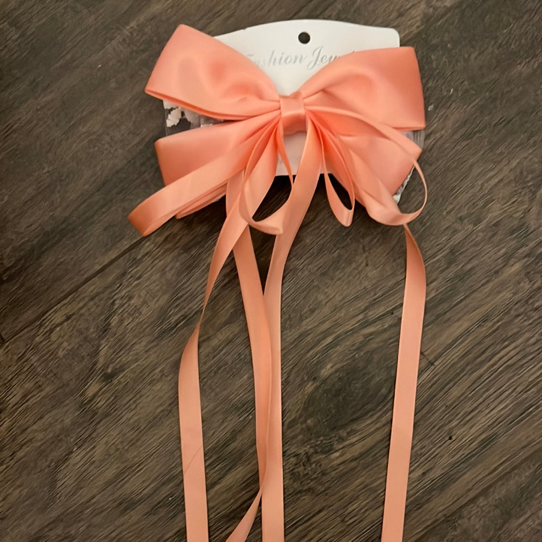 Satin Double Bow Long Tail Hair Clip