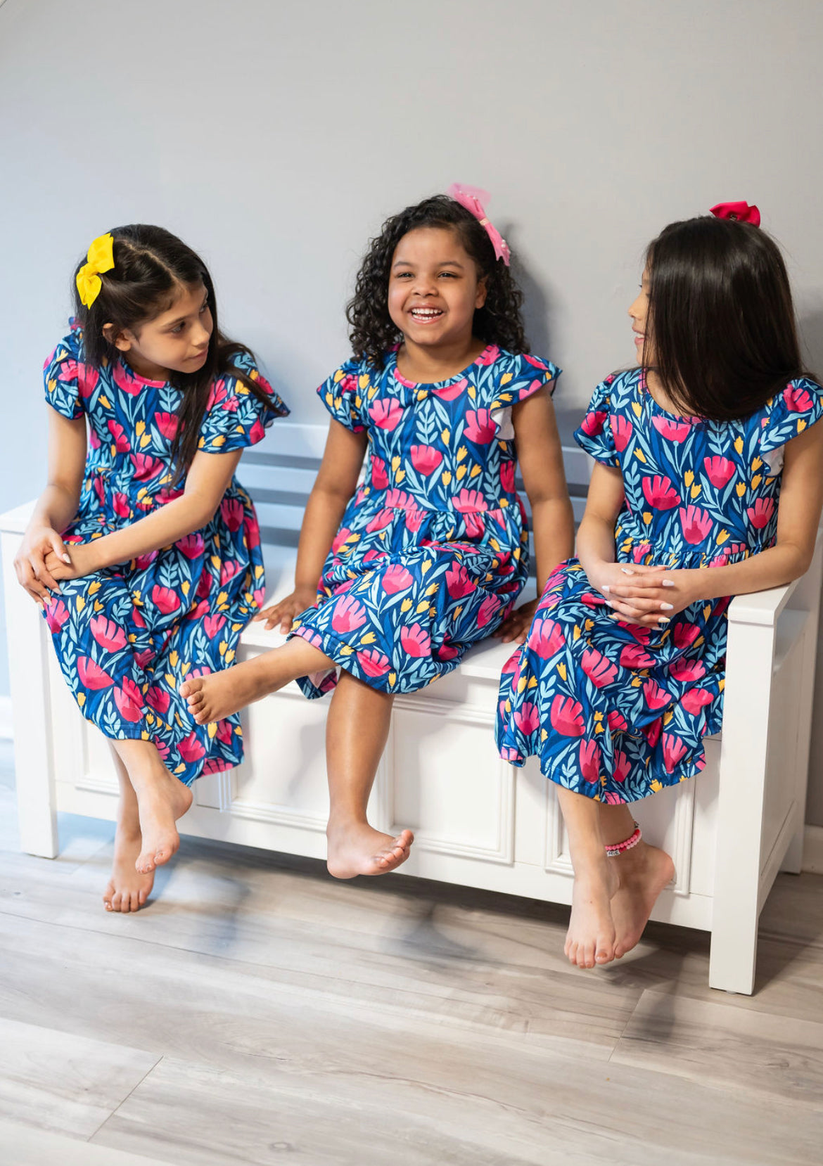 Kids Blue Floral Flutter Sleeve Spring Summer Dress