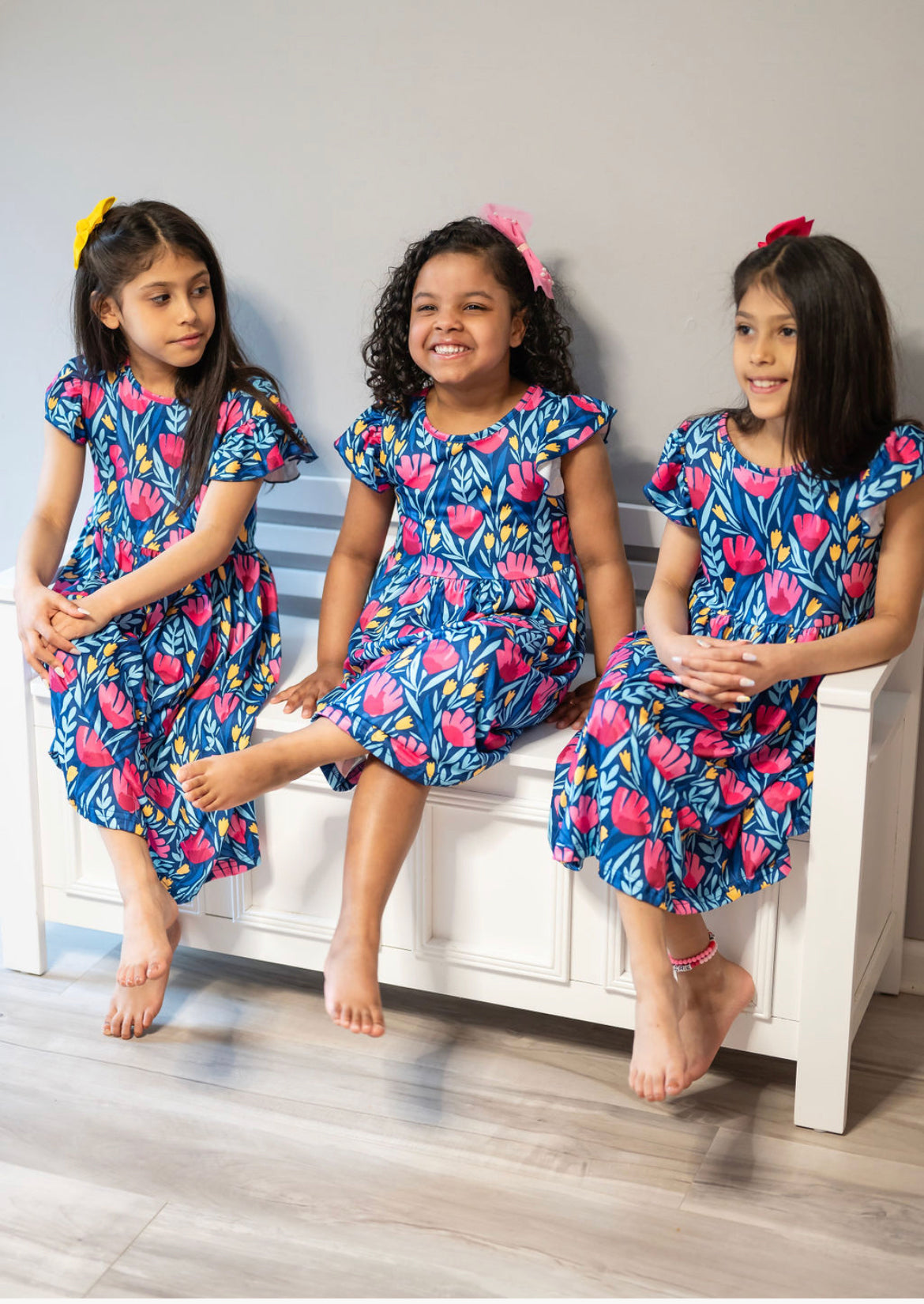 Kids Blue Floral Flutter Sleeve Spring Summer Dress