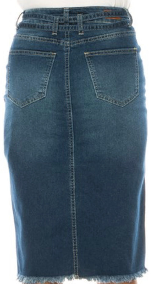 Indigo Wash belted denim skirt