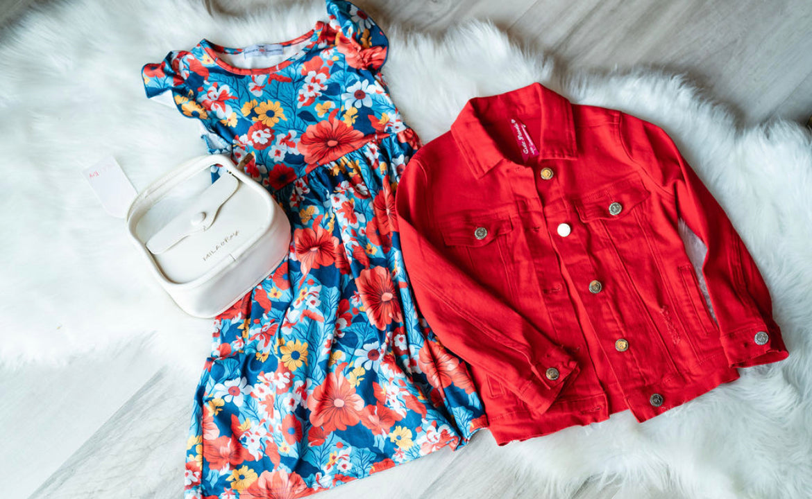 Coral and Blue Floral Claire Flutter Dress
