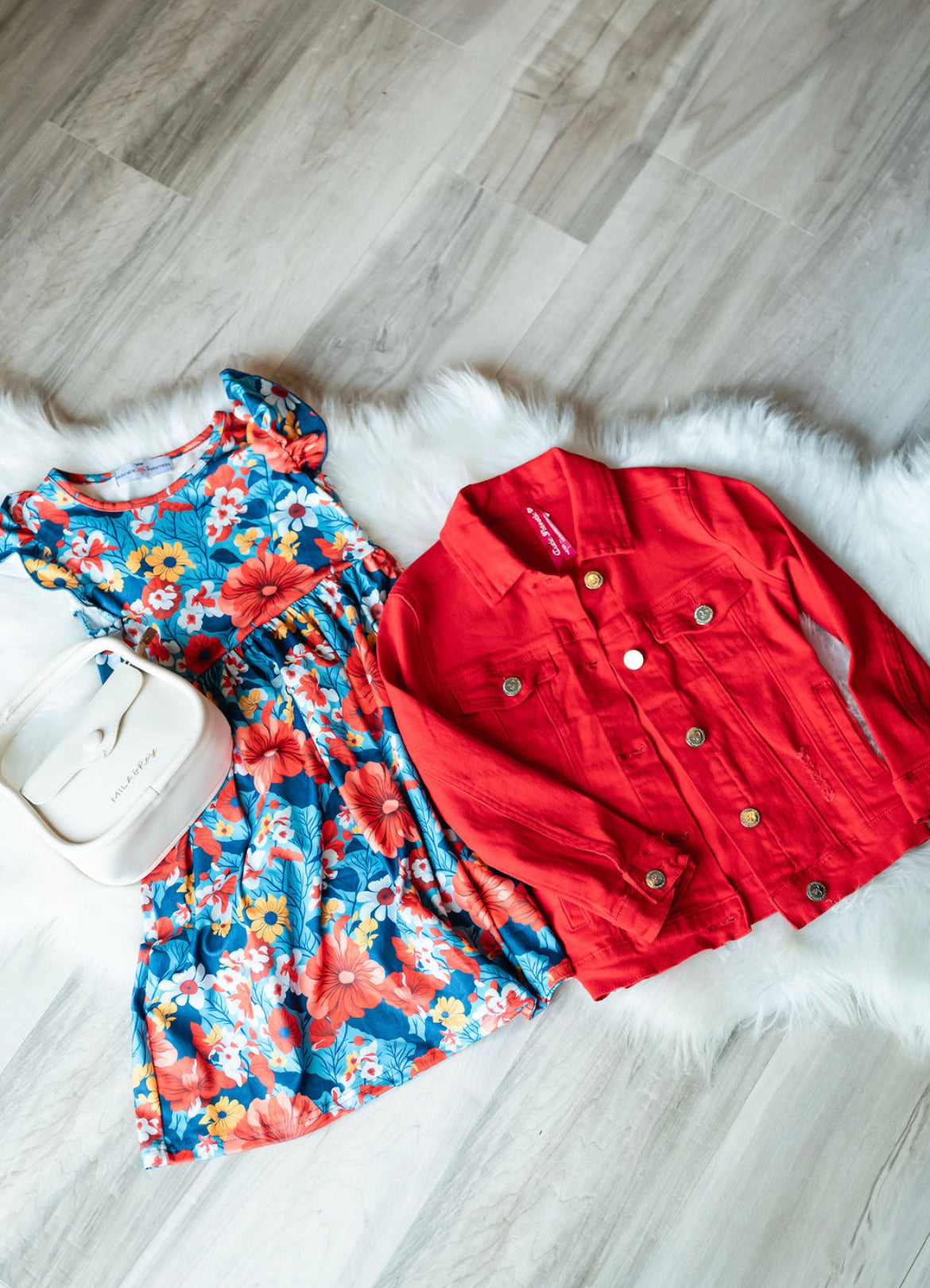 Coral and Blue Floral Claire Flutter Dress