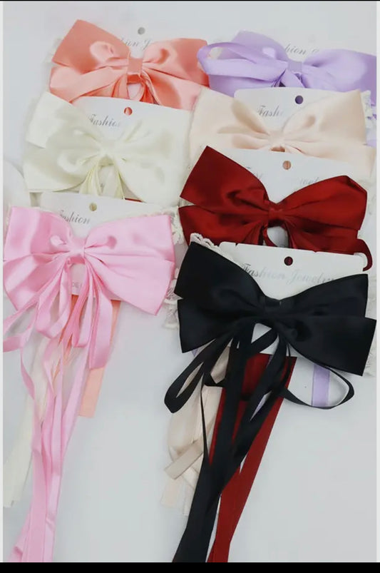 Satin Double Bow Long Tail Hair Clip