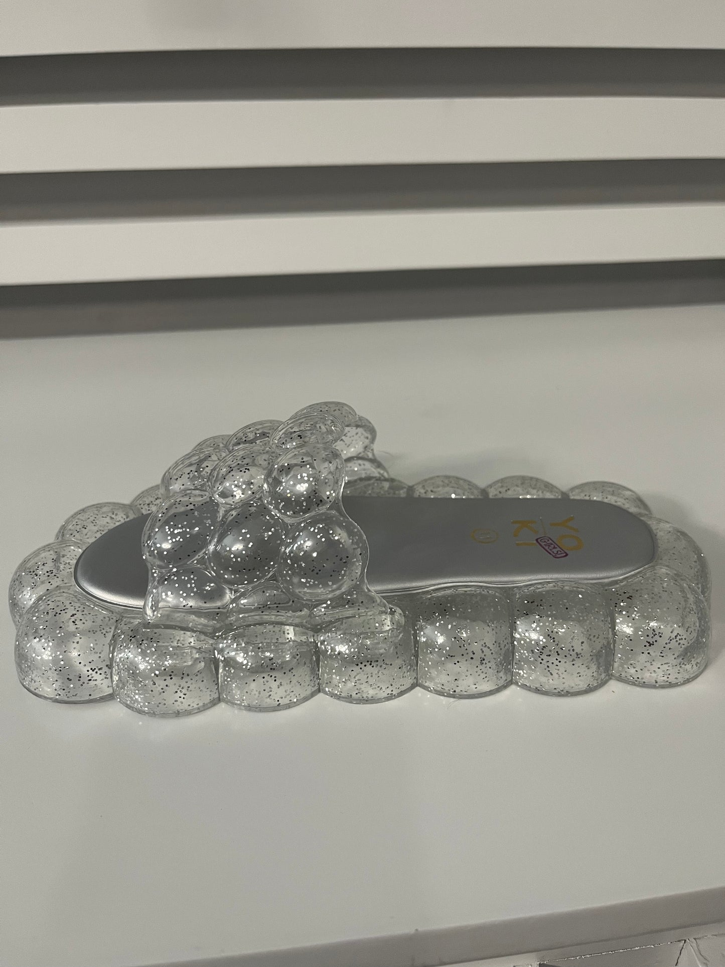 Clear Glitter see thru Bubble Spa slide sandals