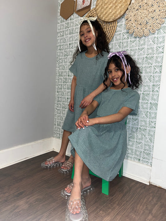 Ribbed short sleeve dress Green